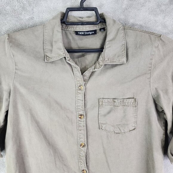 Womens T&W Designs Shirt w/ Roll Tab Sleeves Button-Up 100% Tencel Size S - Picture 4 of 11